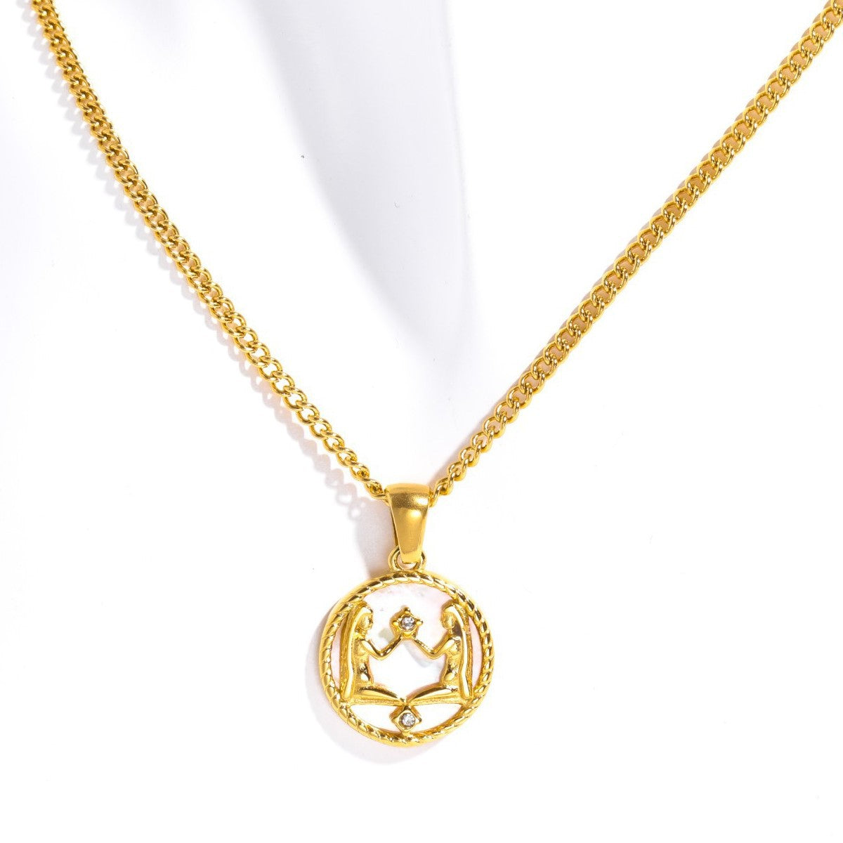 Wholesale 12 Zodiac Signs Shell 12 Zodiac Signs Coin Necklace 18k Gold Stainless Steel Necklace ACC-NE-Jipei014