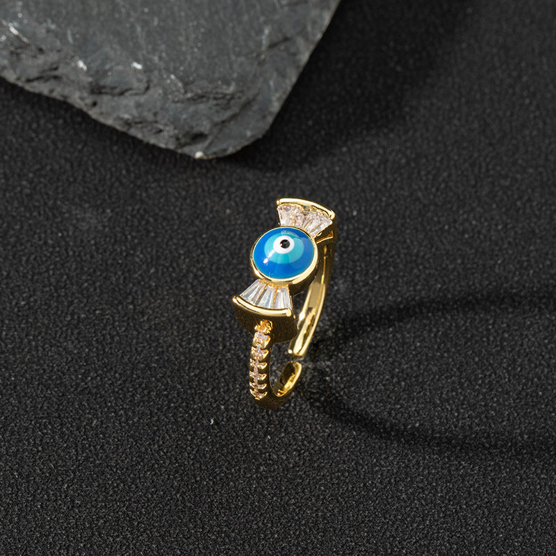 Wholesale Evil Eye Vintage Open Ring Copper Zircon Enamel Ring Fashion Jewelry Accessory For Everyday Wear