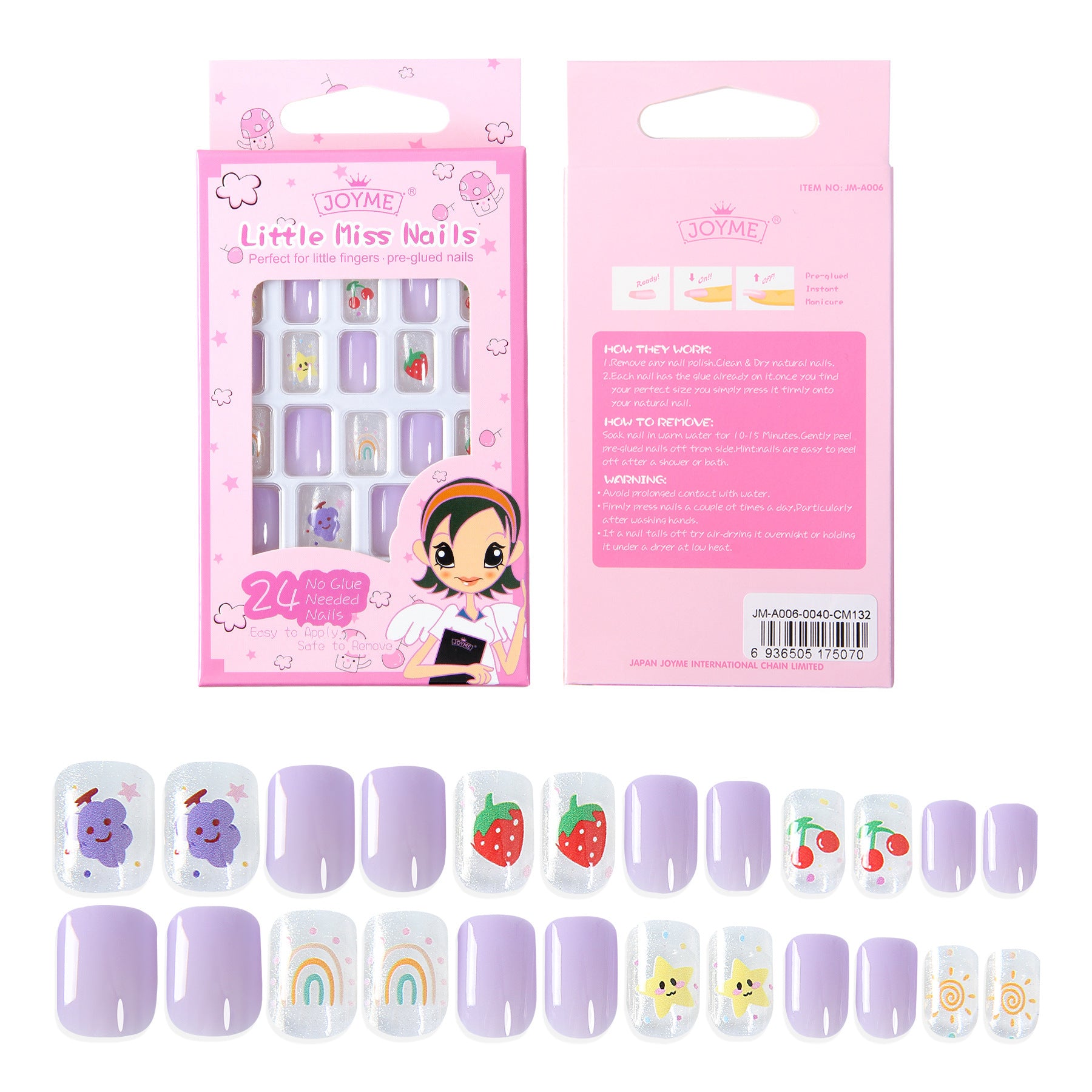 Wholesale Children's Press on Nails Kits 24 Solid Color Back Glue Nail Art Pieces ACC-NS-XKQ004