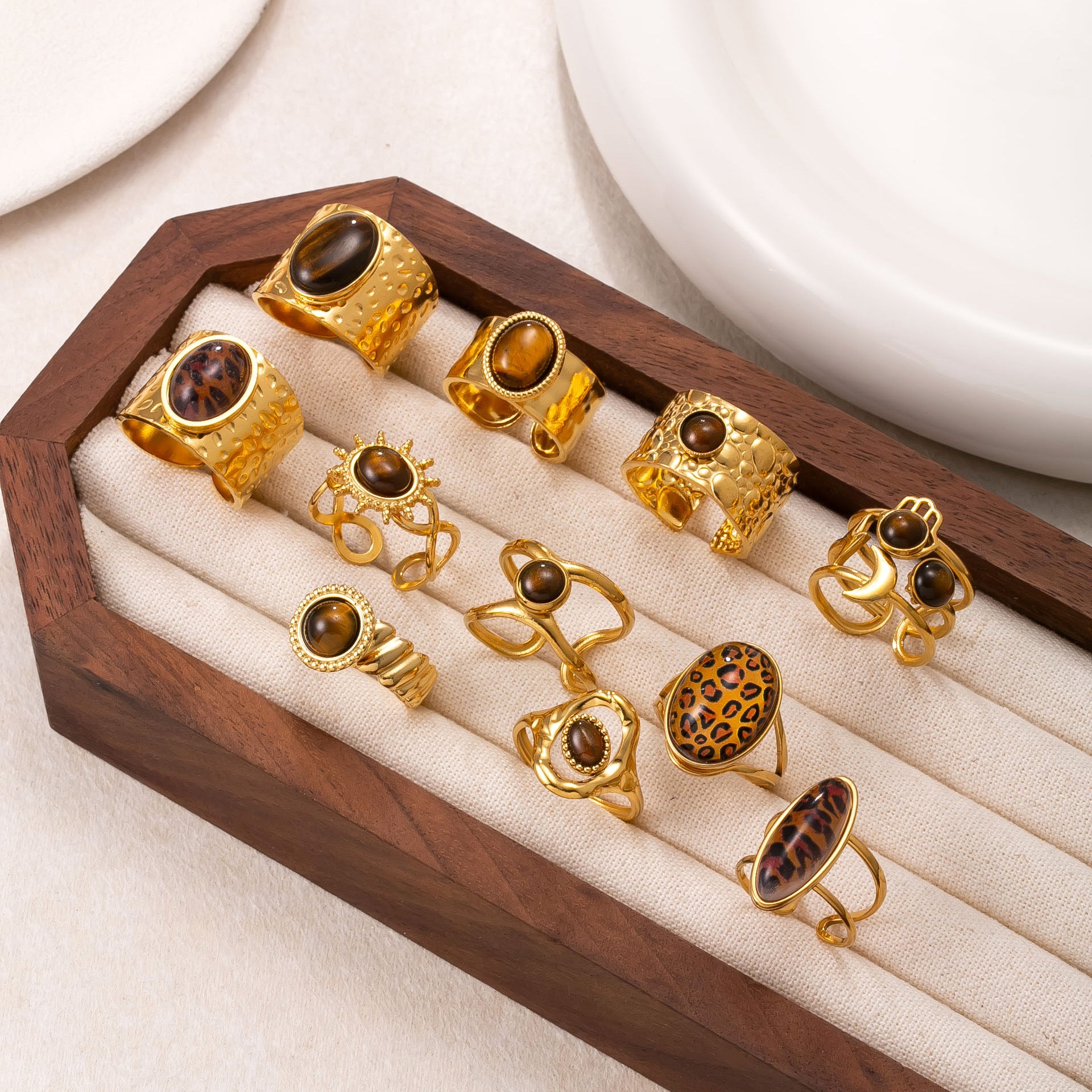Wholesale Vintage Style Gold Plated Stainless Steel Ring Set - 11 Pieces Boutique Resale Jewelry