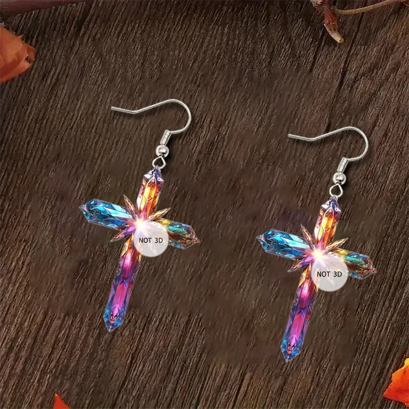 Wholesale Original Design Colorful Cross 2D Acrylic Earrings
