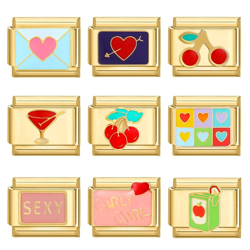 Wholesale Italian Charm Bracelet 9mm DIY Splicing Removable Stainless Steel Gold Bottom Retro Composable Bracelet