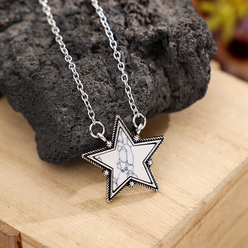 Wholesale Big Five-pointed Star Turquoise Pendant Clavicle Necklace