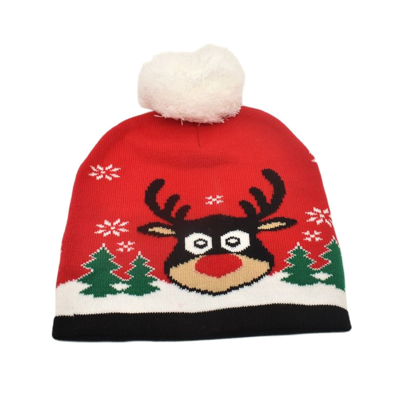 Wholesale Winter warm hat with fur ball Christmas elk knitted beanie