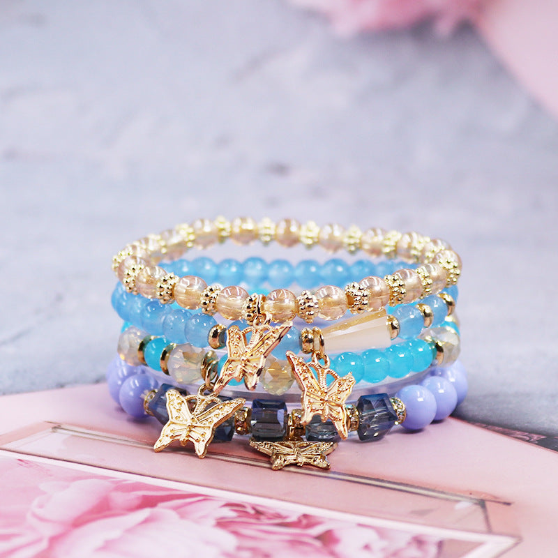 Wholesale Bohemian Multi-layer Crystal Butterfly Stretch Beaded Bracelet ACC-BT-NaiHong006