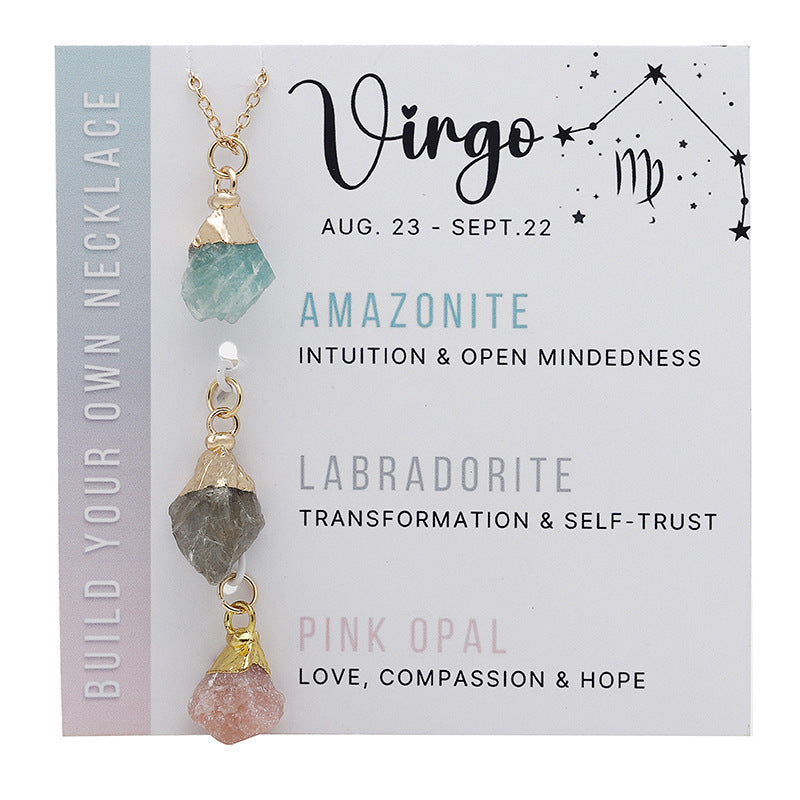 Wholesale Natural Stone Crystal Cards Stainless Steel Birthstone Twelve Zodiac Signs Necklace Set ACC-NE-ZhuangZ001