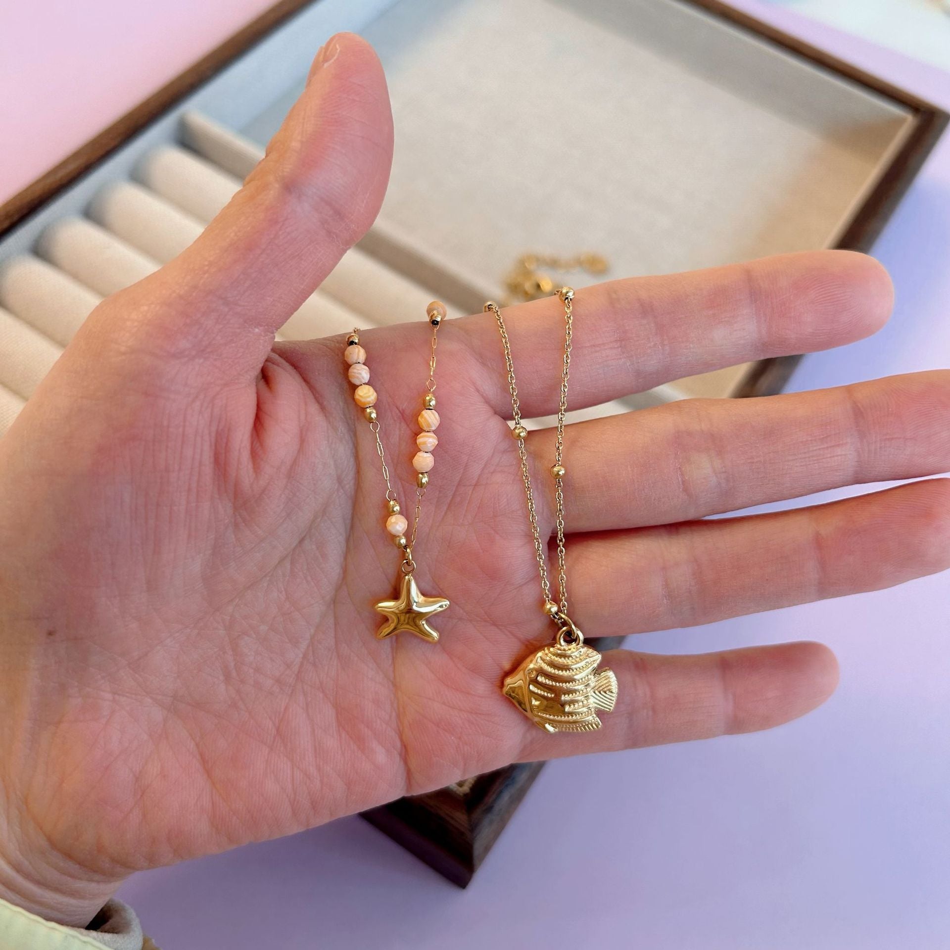 Wholesale Stainless Steel  Marine Holiday Style Handmade Natural Stone Bead Chain