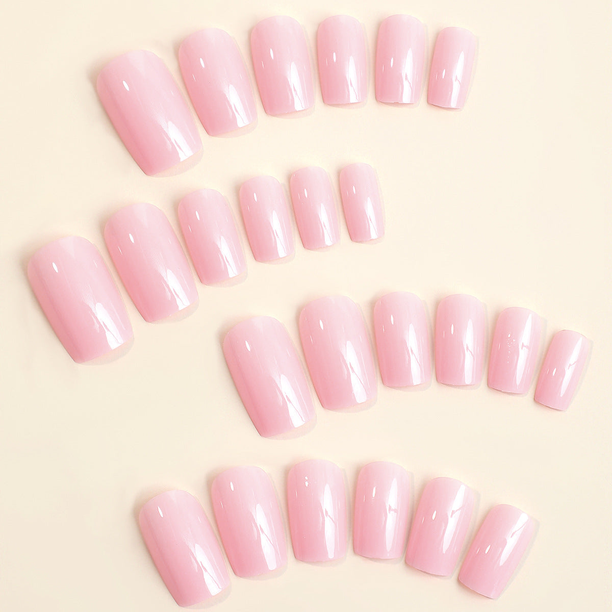 Wholesale 24 Pieces/box Nail Stickers Rectangular Pink Wearable Nail Press-on Nails Kits ACC-NS-HaoYi027