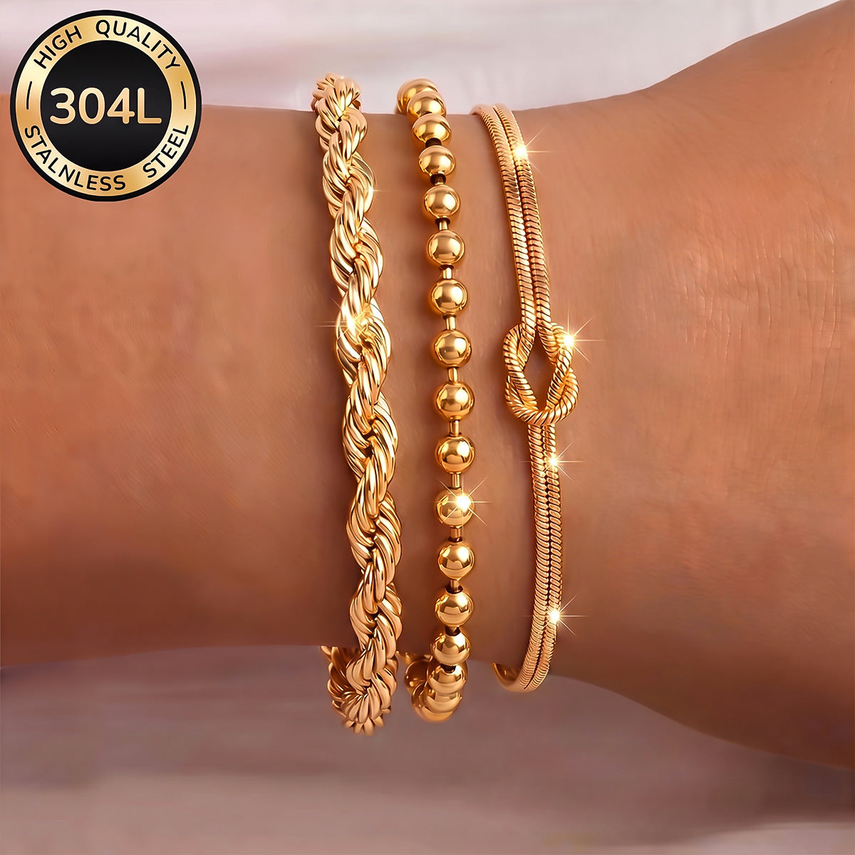 Wholesale Fashion 18K Gold Plated Stainless Steel Bracelet Set For Women Modern Layered Chain Bracelets Chic Jewelry Accessory Gift