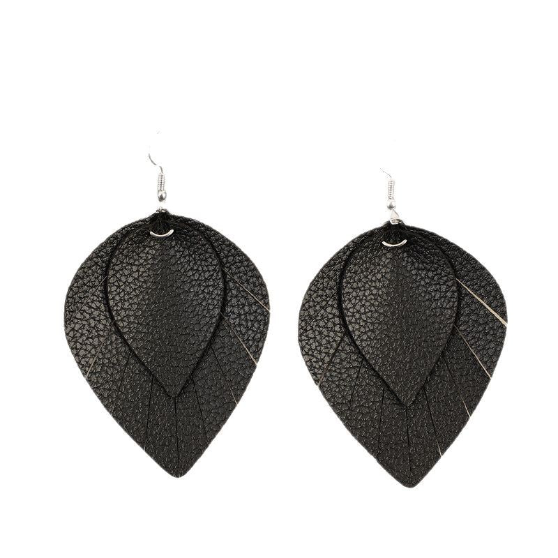 Wholesale Retro style leaf tassel shaped PU leather earrings