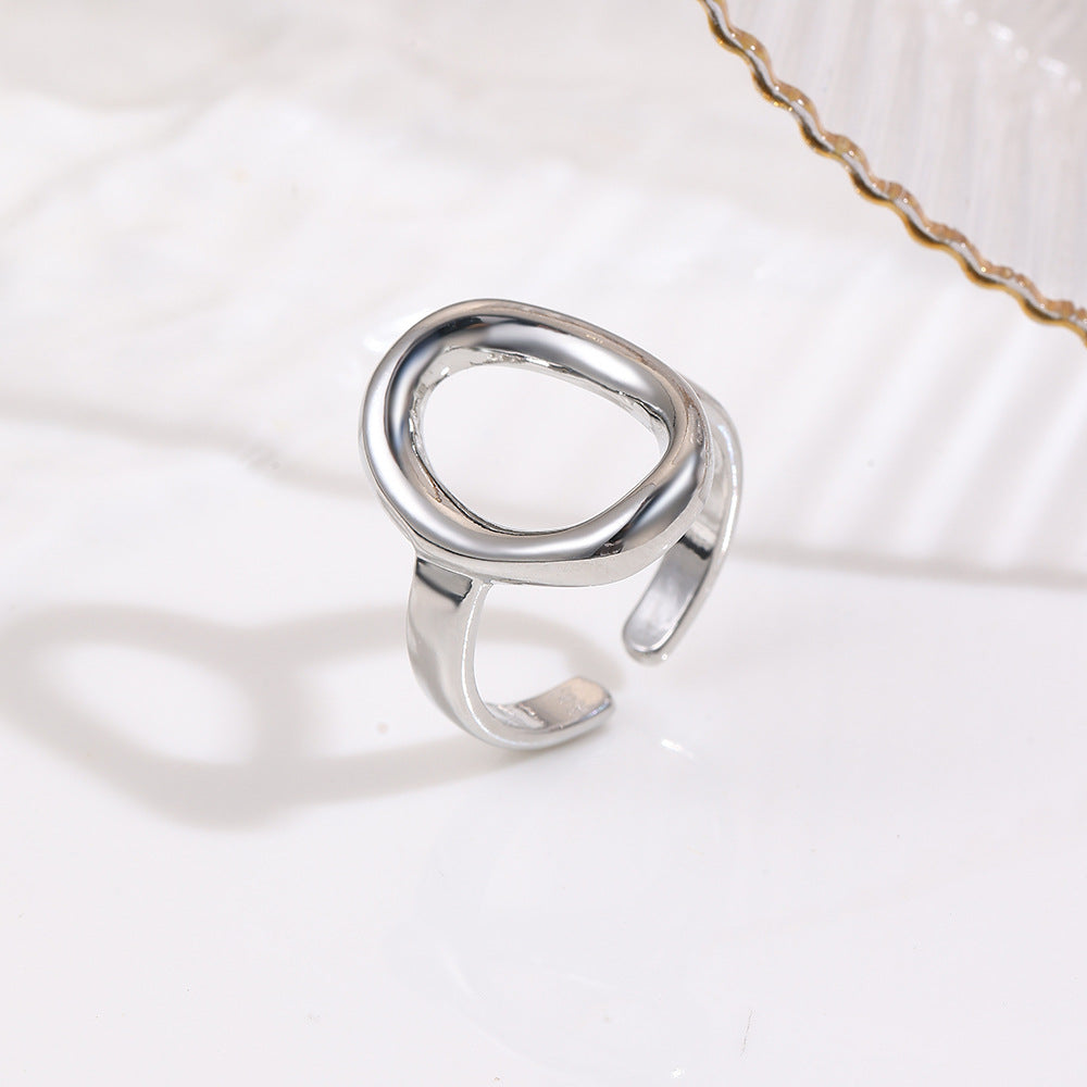 Wholesale Geometric glossy oval hollow adjustable ring