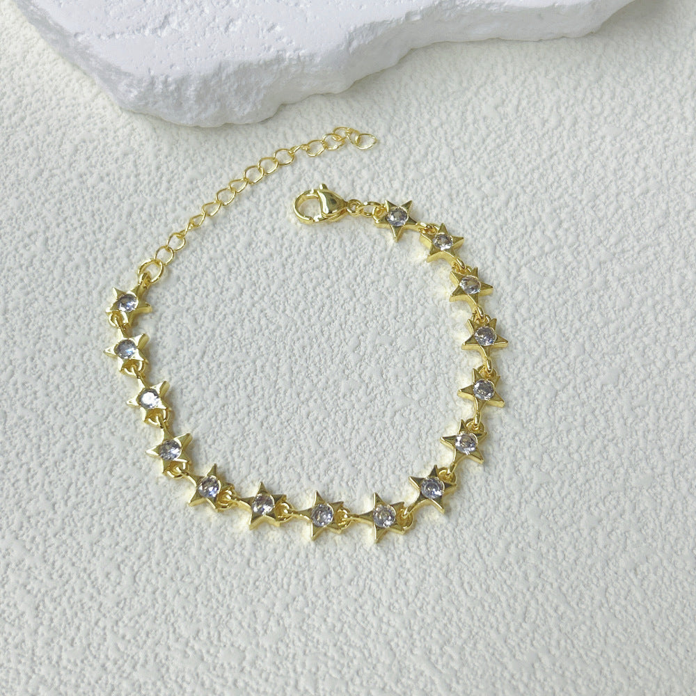 Wholesale  Plated 18K Flower Love Five-pointed Star Zircon Bracelet