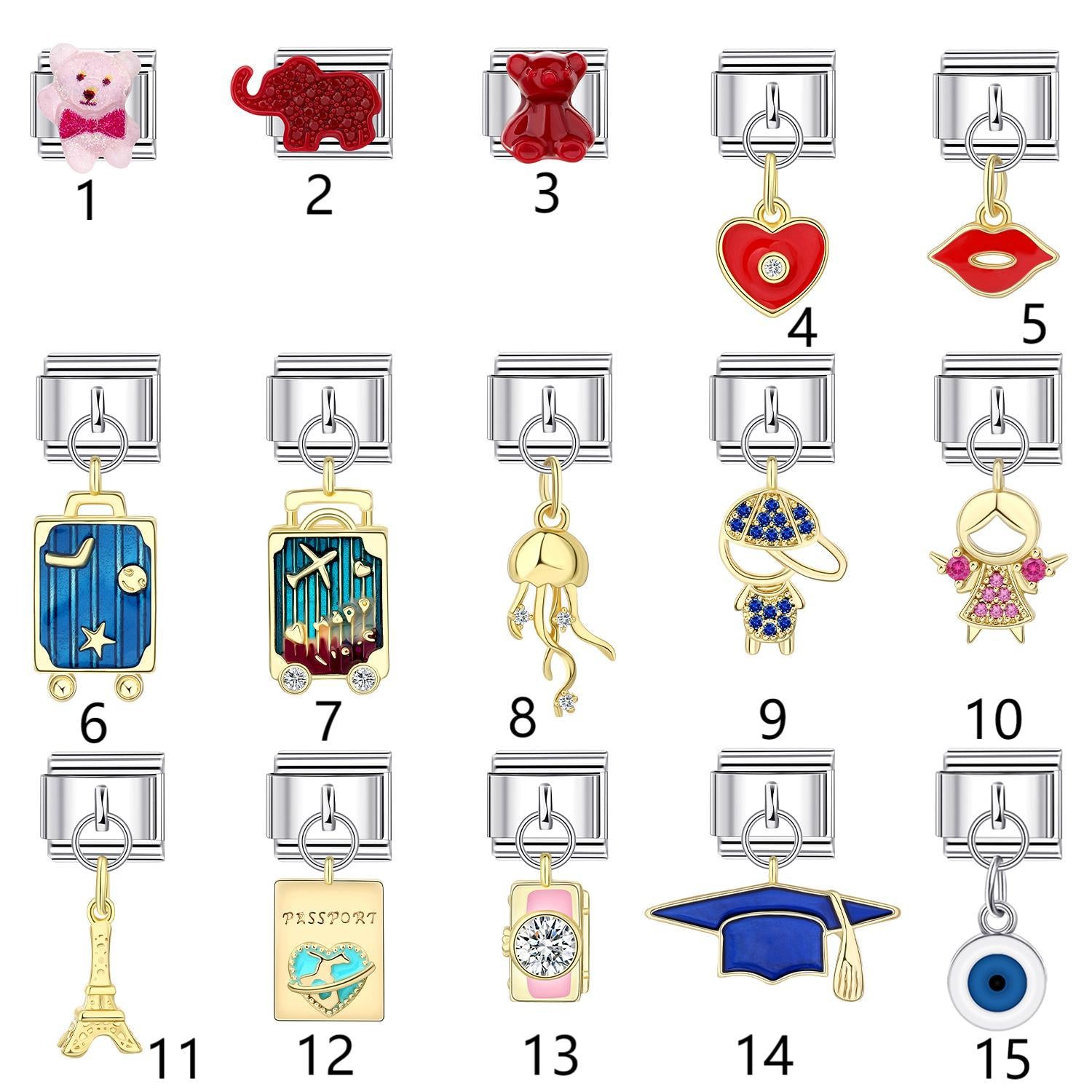 Wholesale 10pcs Italian Charm Bracelet 9mm DIY Splicing Eiffel Tower Suitcase Love Stainless Steel Composable Bracelet