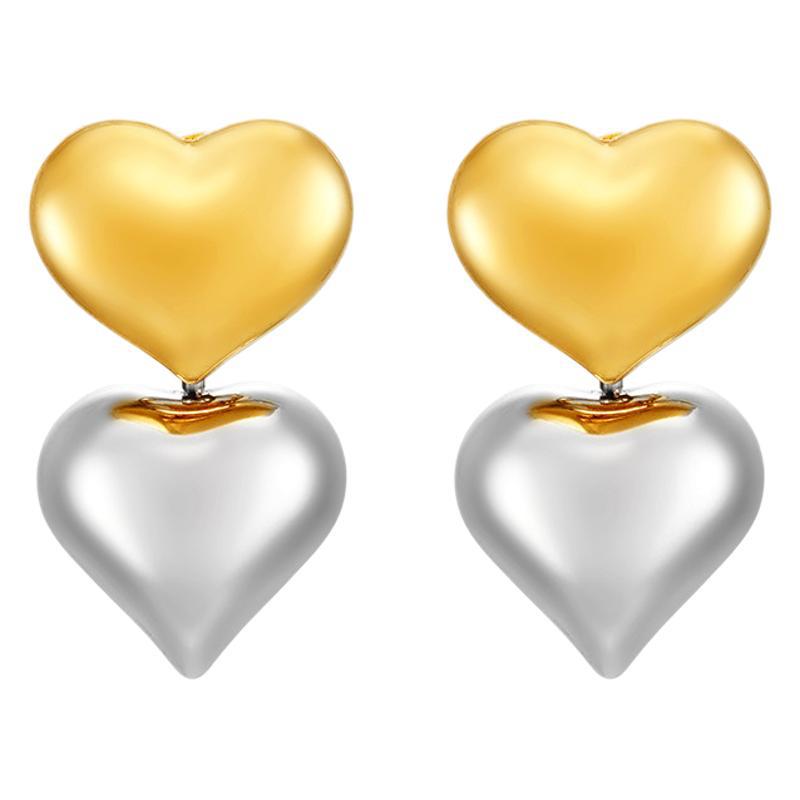 Wholesale  hollow love light luxury stainless steel 18K two-in-one earrings