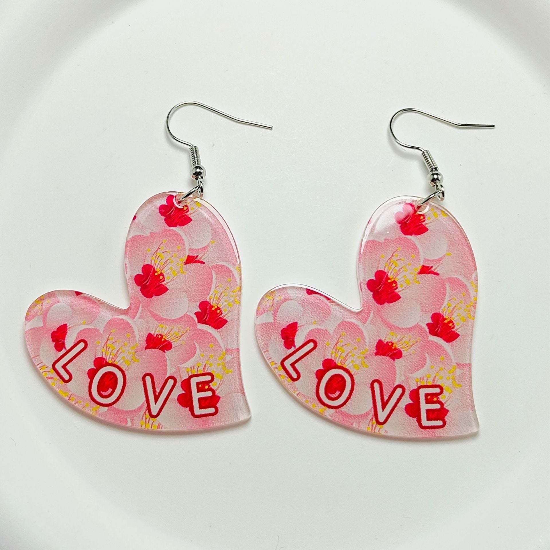 Wholesale Mother's Day Love Letters Heart Shape Acrylic Sheet Earrings ACC-ES-Qiyu008