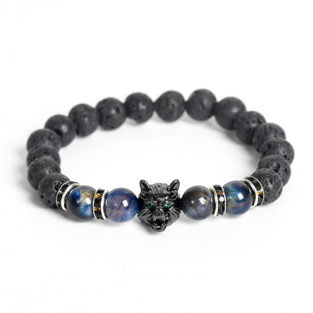 Wholesale Volcanic Stone Wolf Head Crystal Men's Bracelet ACC-BT-ZhiSF001
