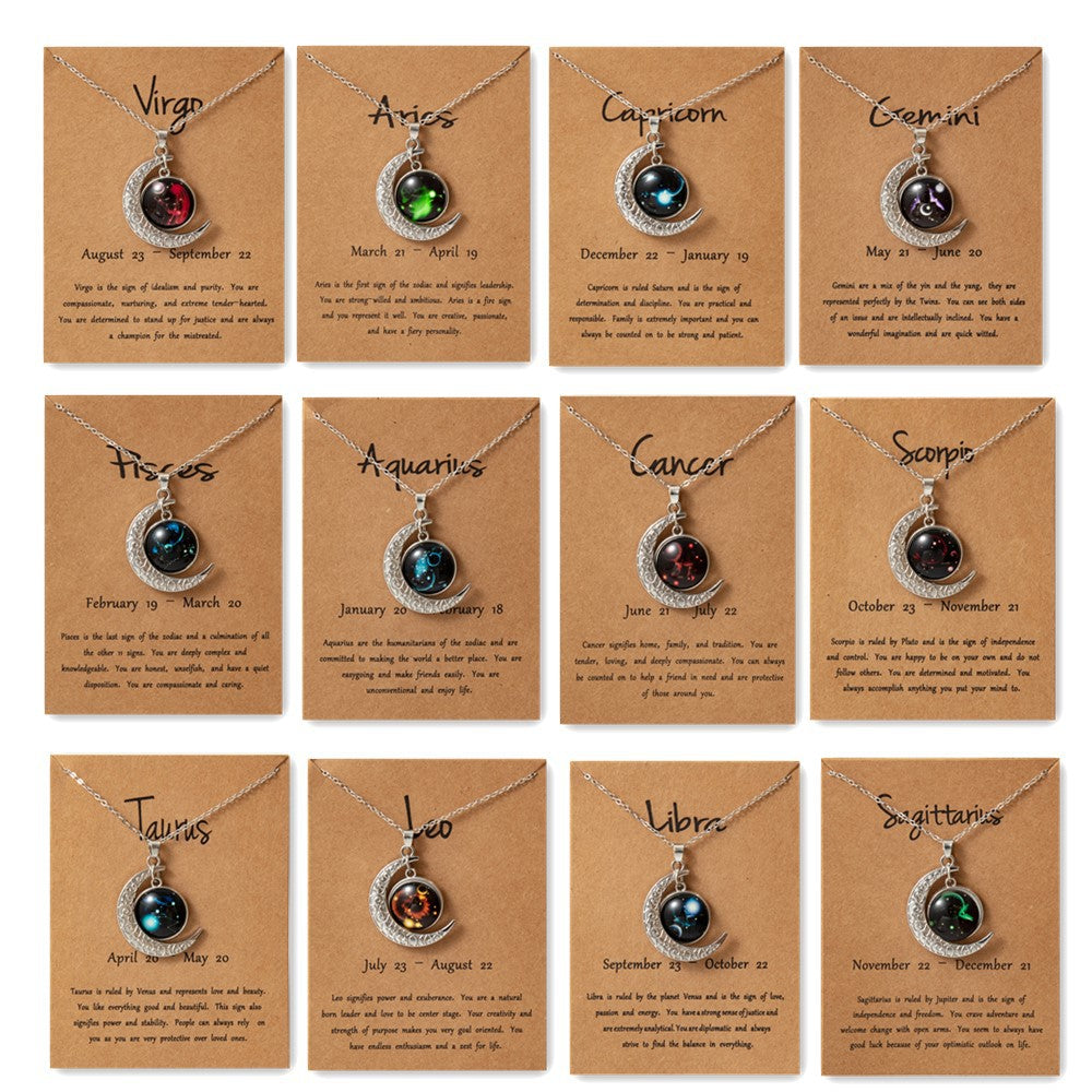 Wholesale Retro Luminous Contion Moon Pendant Necklace,  Zinc Alloy Glass,  Fashion Accessory for Women
