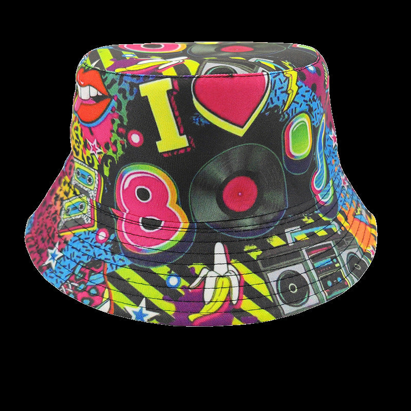 Wholesale Printed Cartoon Fisherman Hat,  Double-Sided Retro Sunshade,  Casual Outdoor Hat for Men Women