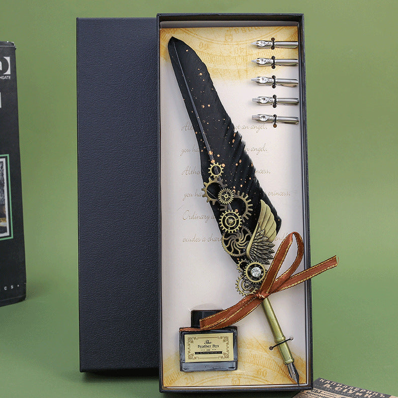 Wholesale Retro feather pen mechanical  gears gift box