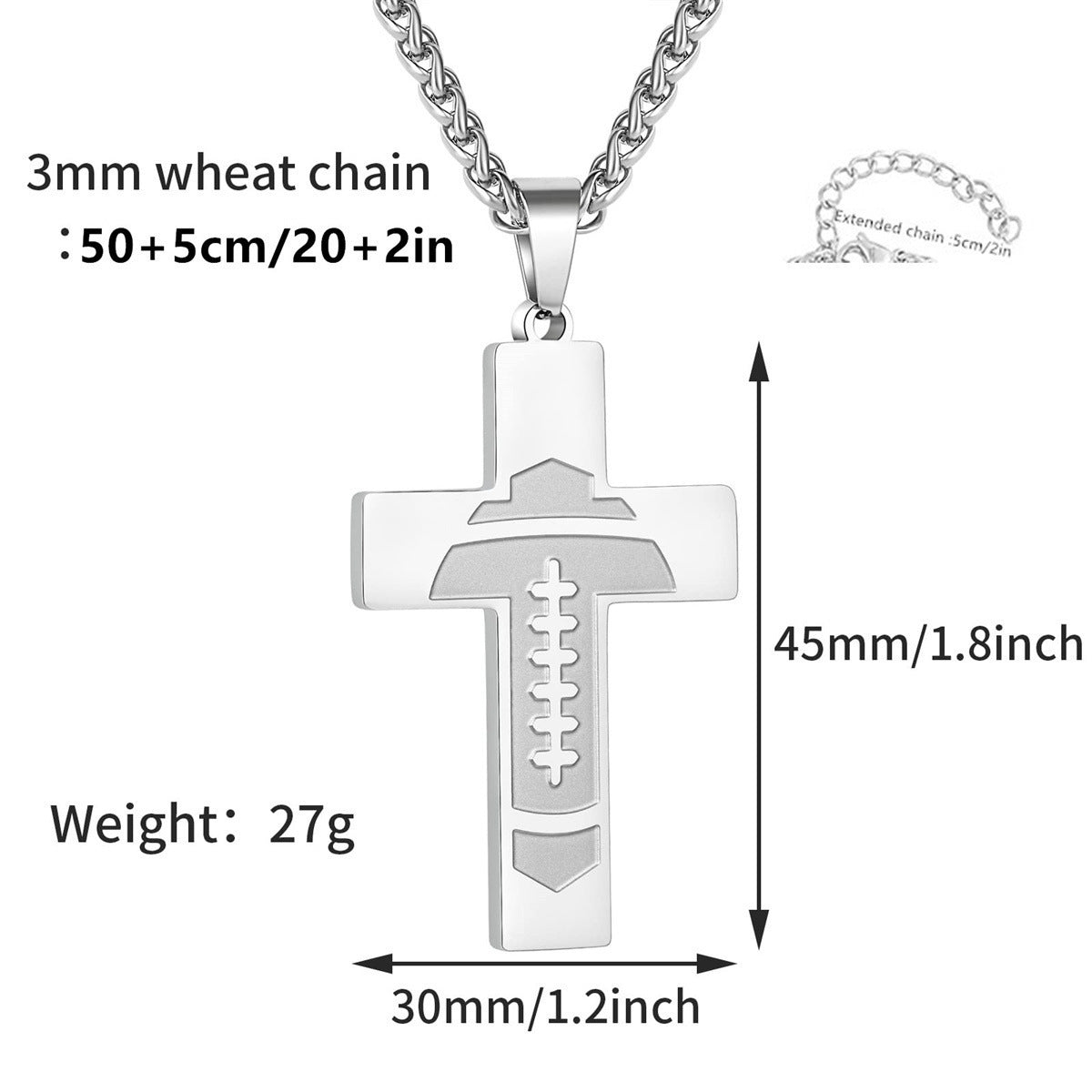 Wholesale American Football Stainless Steel Cross Bible Pendant Necklace