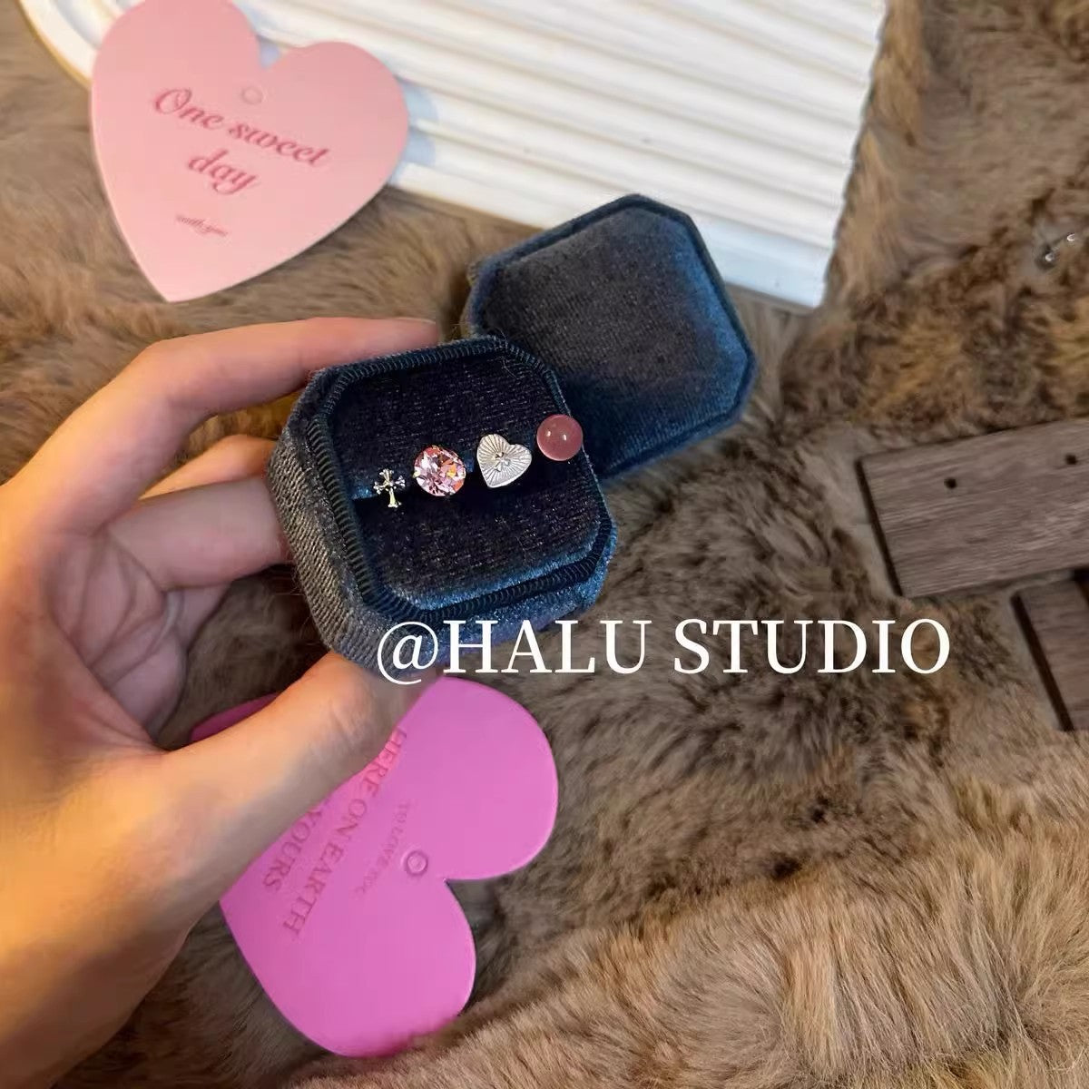 Wholesale Titanium Steel pink heart all-match earrings