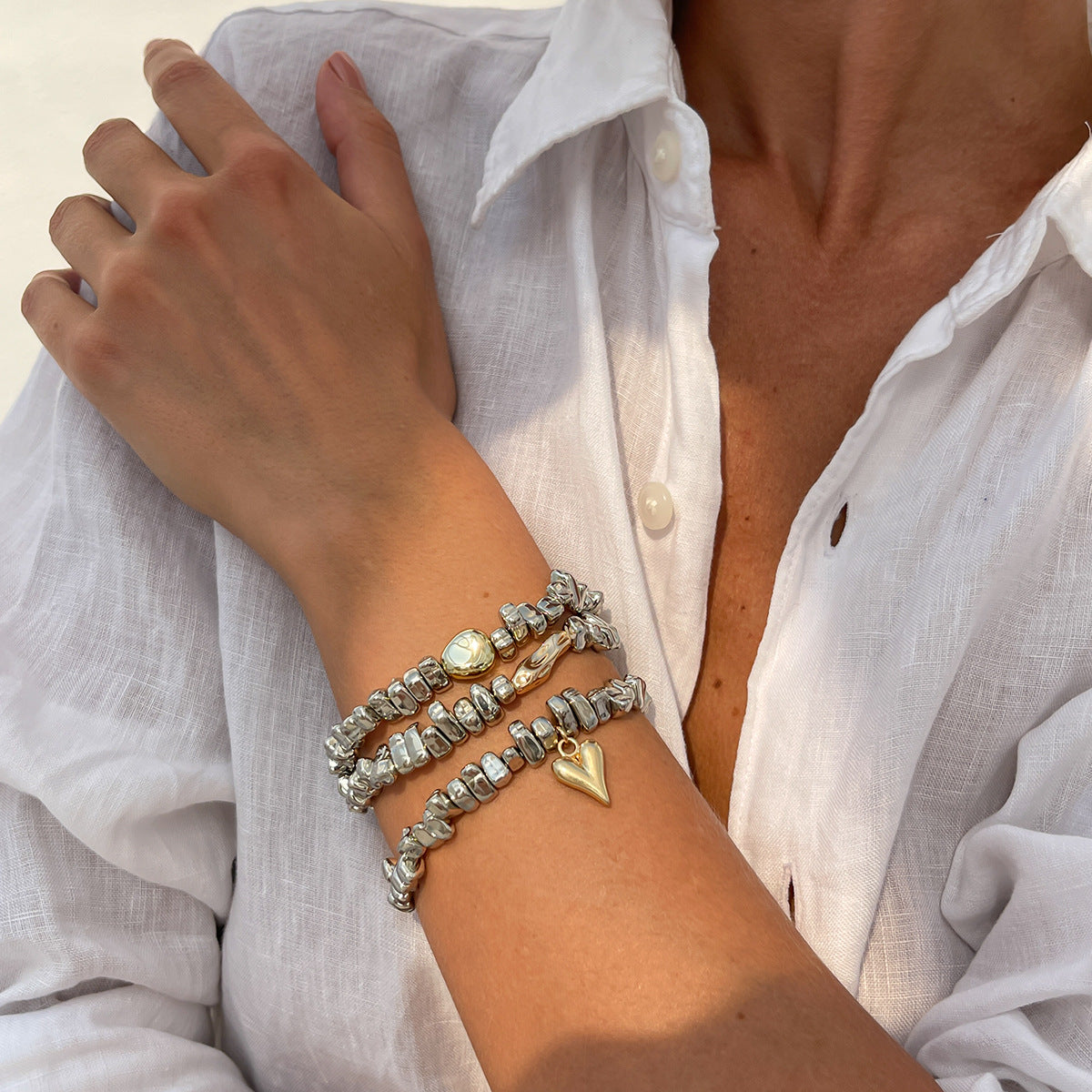 Wholesale Heart Shaped Irregular Bead Layered Bracelet Mixed Color Women' s Jewelry Accessory