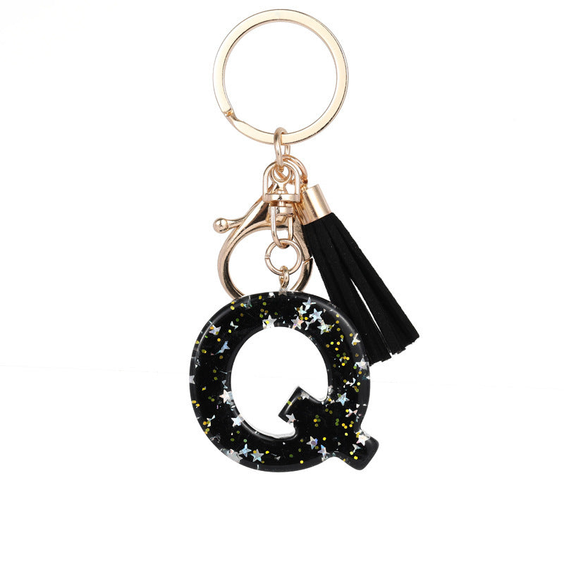 Wholesale  black resin keychain 26 English letter pendant keychain