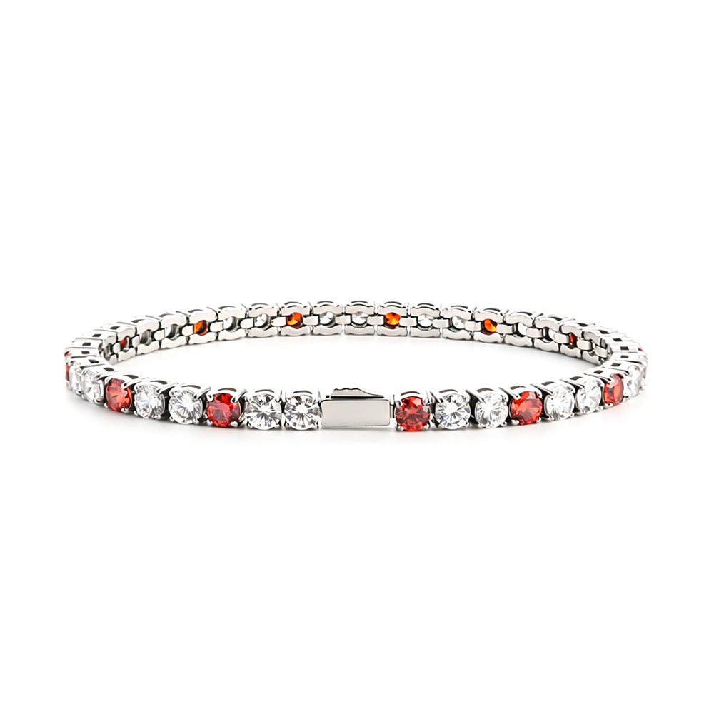 Wholesale Euro-American Hip-Hop Style Stainless Steel Cuban Chain with Red Zircon