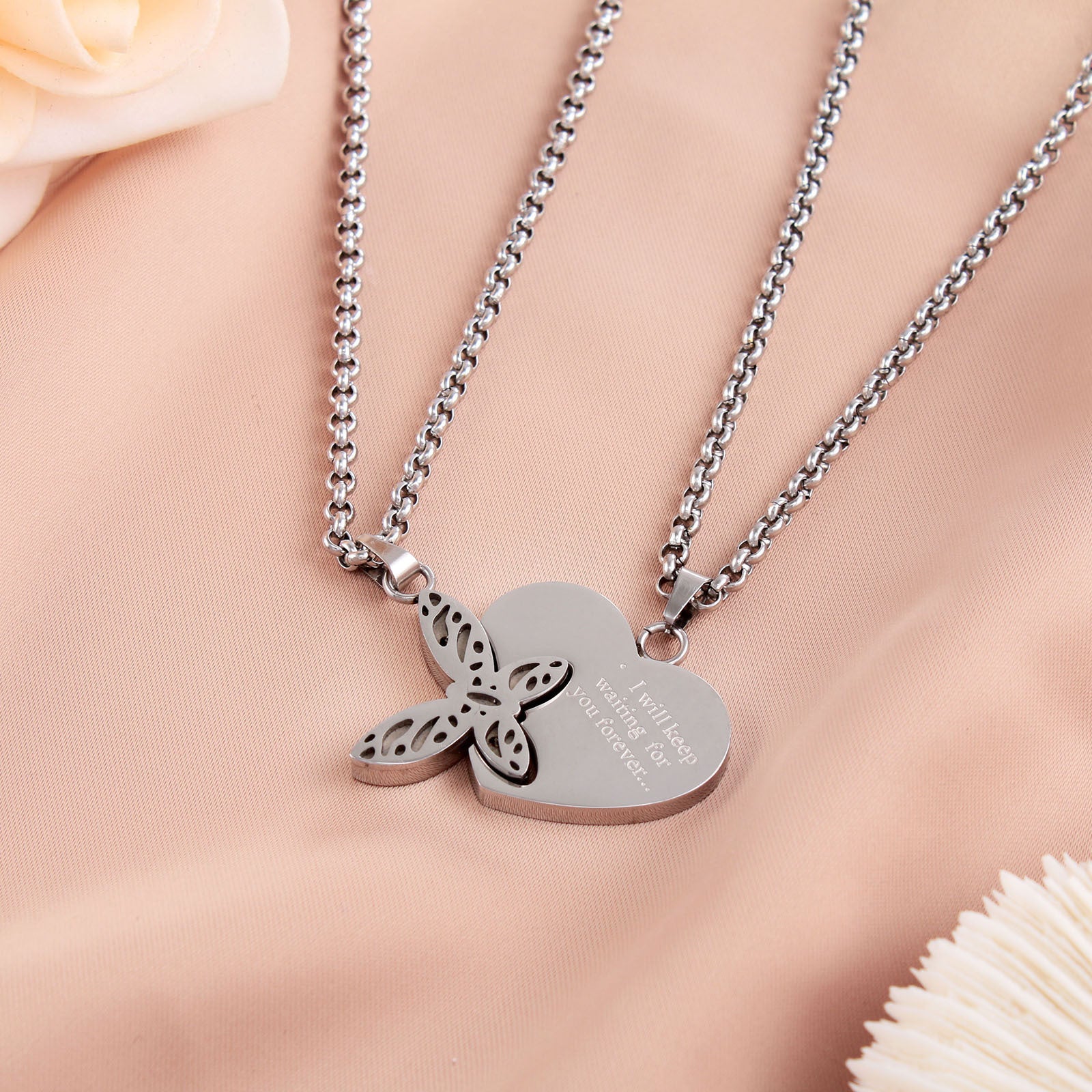 Wholesale Titanium Steel  love butterfly couple necklace