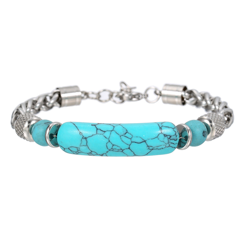 Wholesale Stainless Steel Turquoise Unisex Bracelet Vintage Chain Fashion Accessory for Everyday Wear