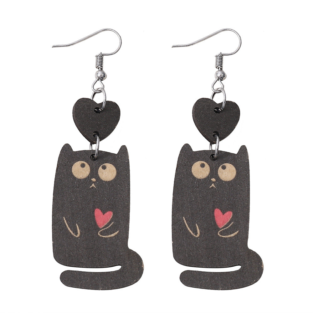 Wholesale Wood love cat earrings