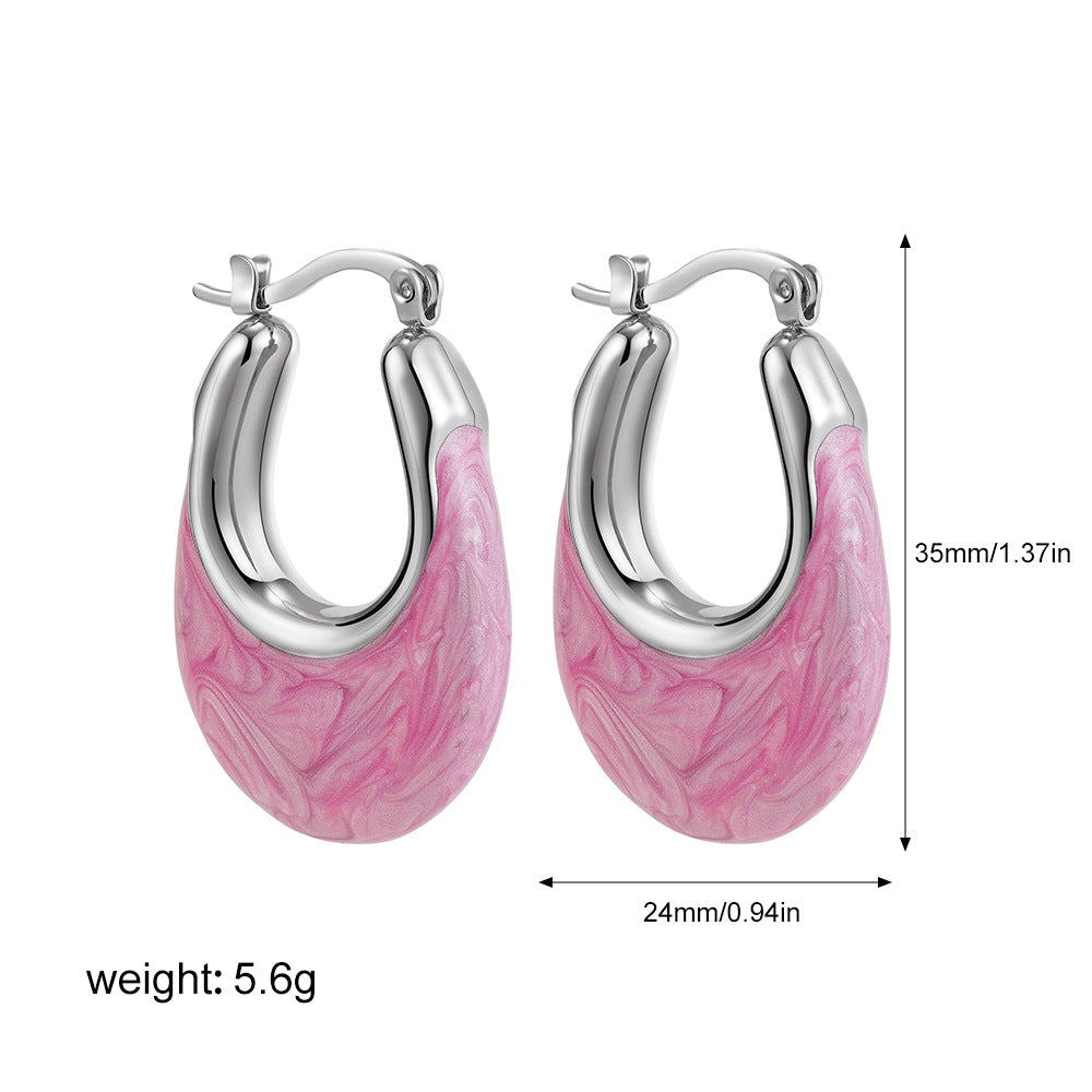 Wholesale  Stainless Steel Oil Drop Color Enamel U-shaped Earrings