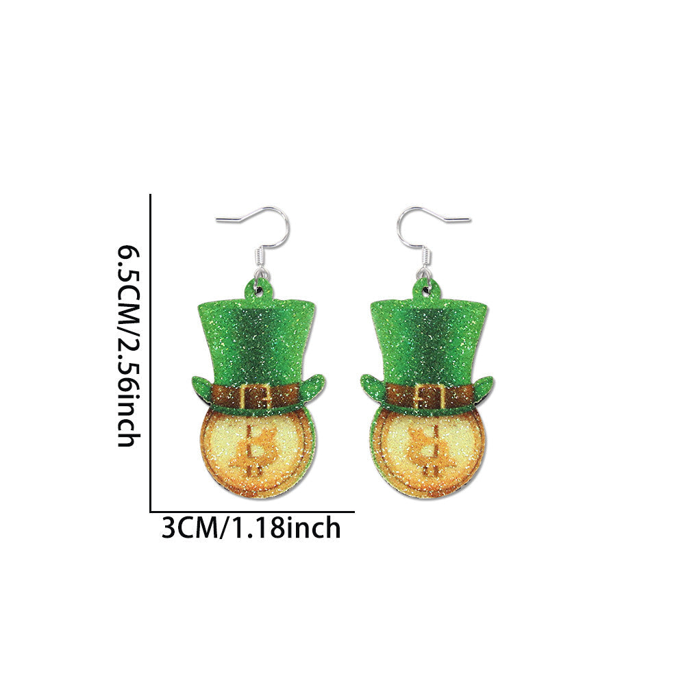 Wholesale St. Patrick's Day Earrings Green Clover Hat Earrings
