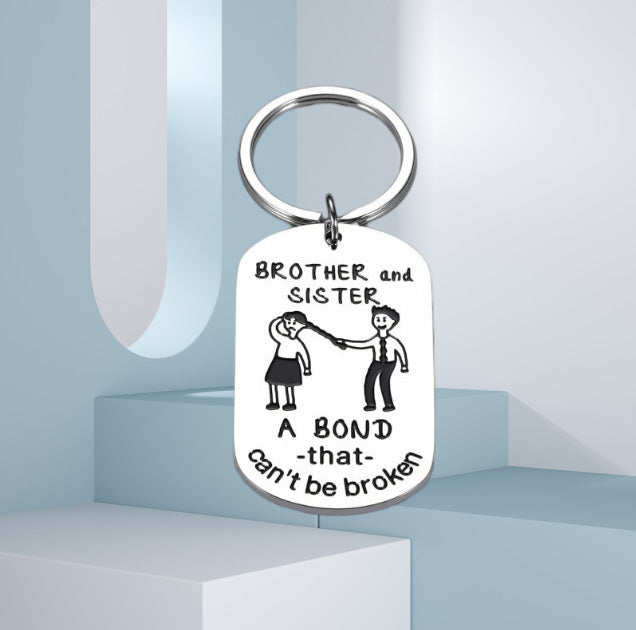Wholesale Stainless Steel Funny Sibling Keychain Laser Engraved Dog Tag Style Everyday Gift Accessory