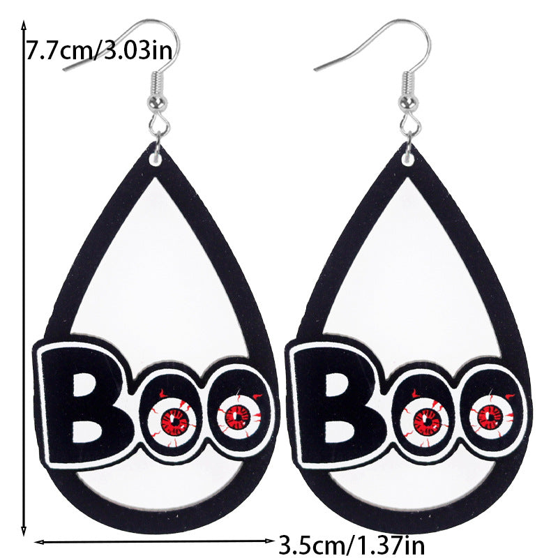 Wholesale Halloween BOO Bat Ghost Spider Web Wood Earrings ACC-ES-WeiAn001