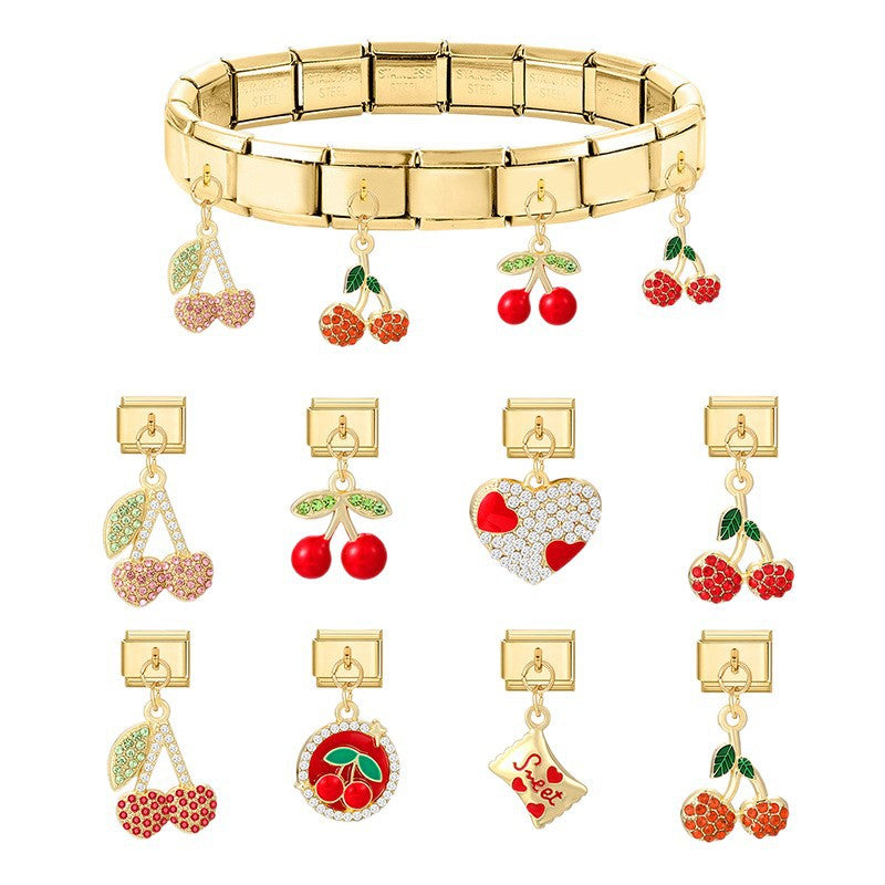 Wholesale Italian Charm Bracelet 9mm DIY Splicing Cherry Pendant Stainless Steel Composable Bracelet
