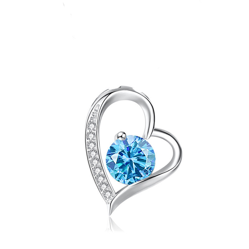 Wholesale 925 Silver Heart Pendant Necklace Zirconia Accent Chic Jewelry Accessory For Women Gift