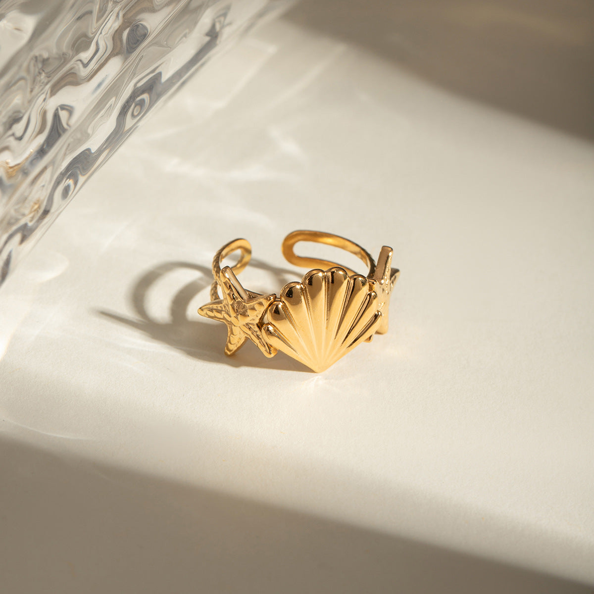 Wholesale 18k gold stainless steel starfish fritillary opening ring