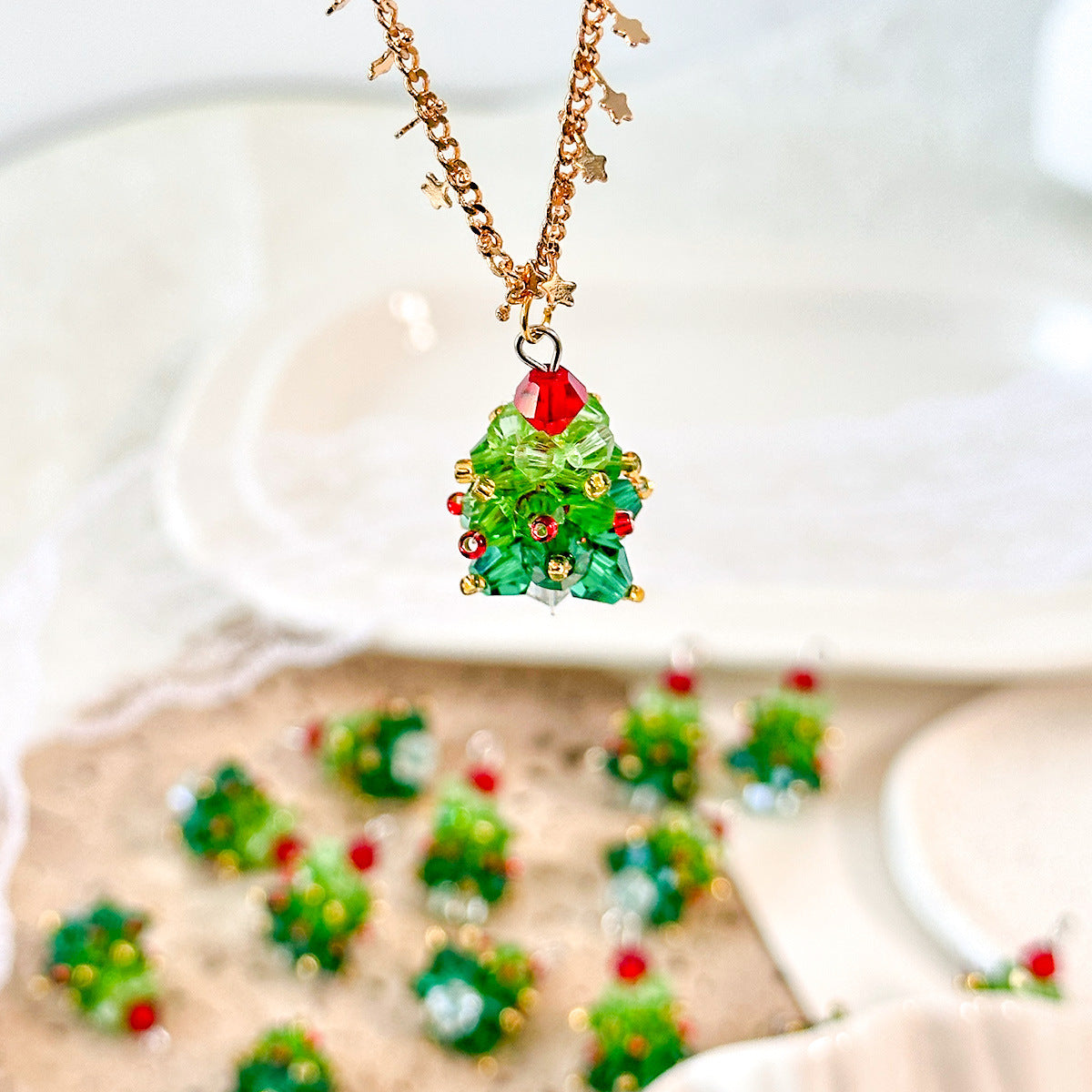 Wholesale Winter Christmas Tree Stained Glass Pendant