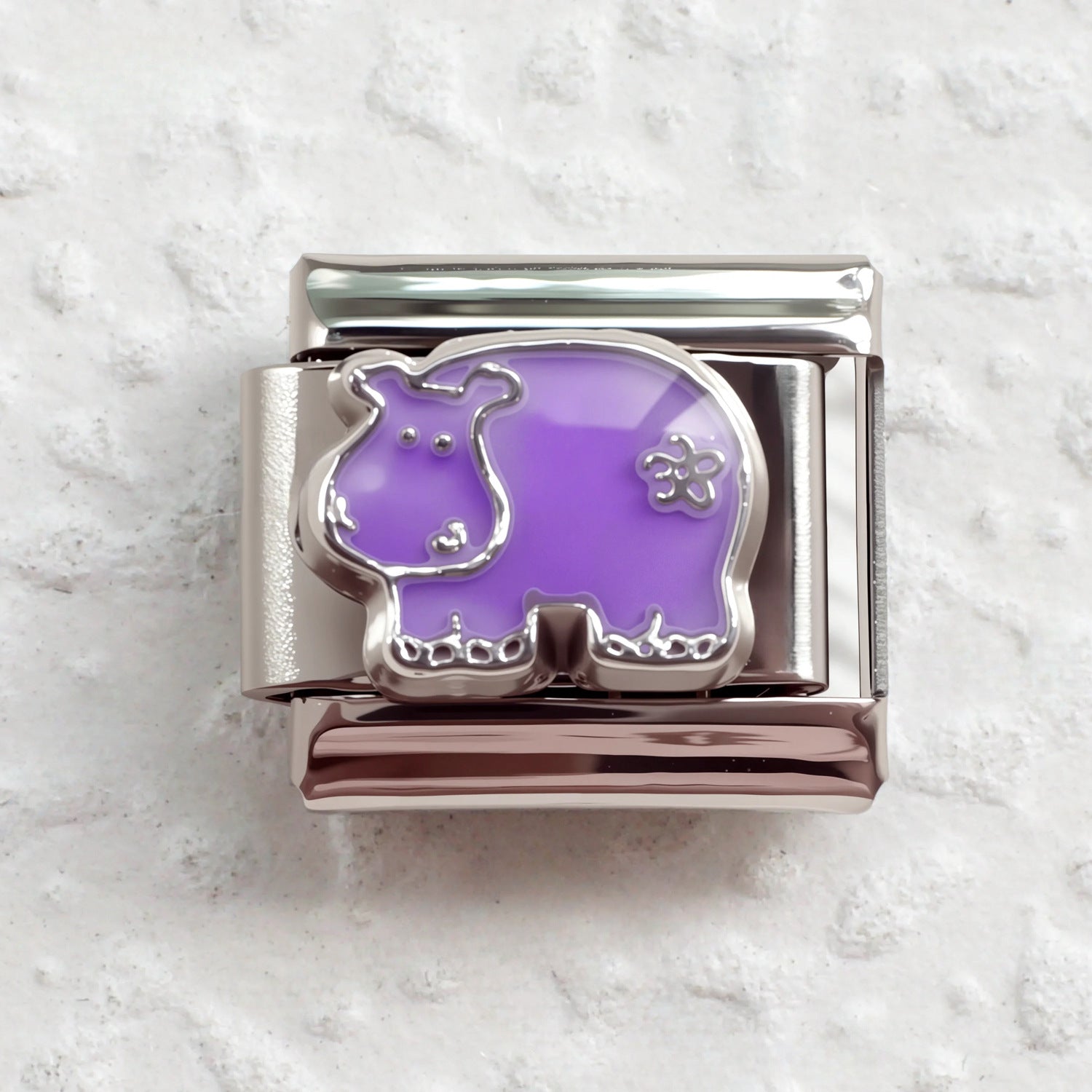 Wholesale Stainless Steel Italian Modular Bracelet with Purple Gemstone Hippo Elephant Charms DIY Elastic Jewelry Accessory
