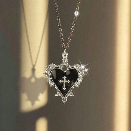 Wholesale Gothic Cross Heart Pendant Necklace Purple Metal Jewelry Accessory Gift