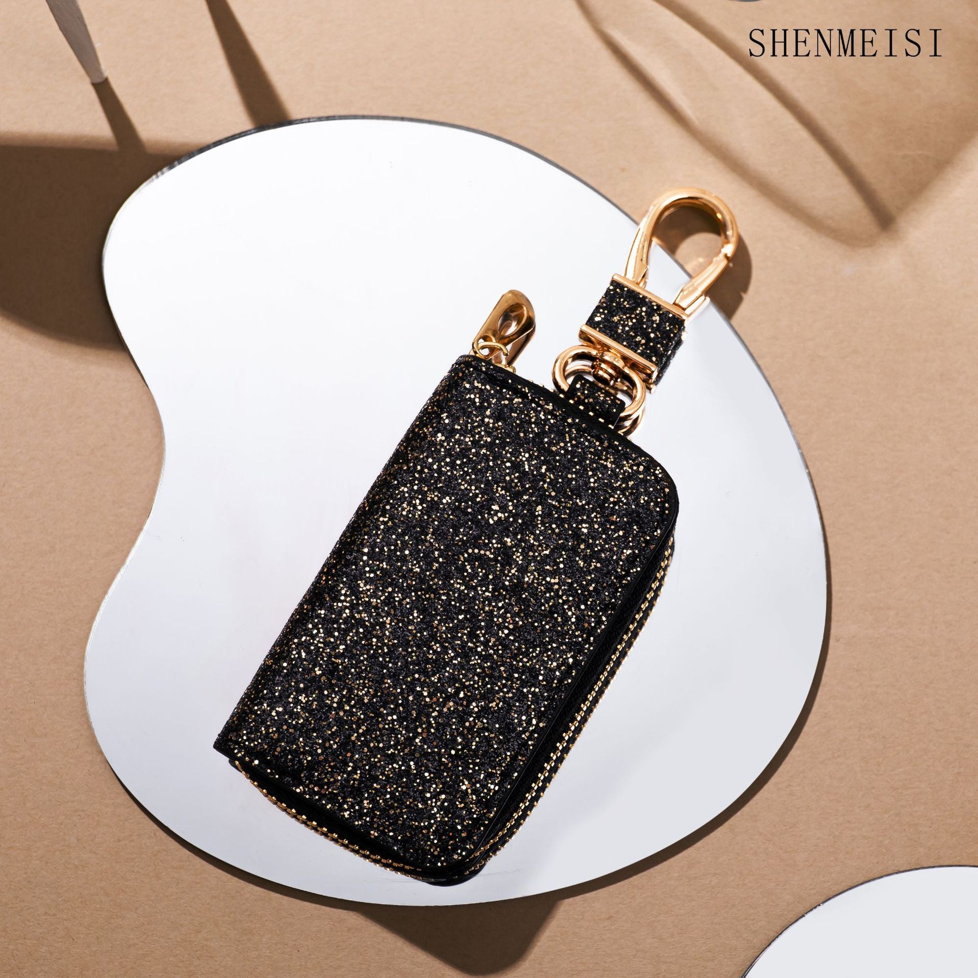 Wholesale Stylish Sequin Car Key Bag PU Leather Key Organizer Decorative Accessory For Men And Women