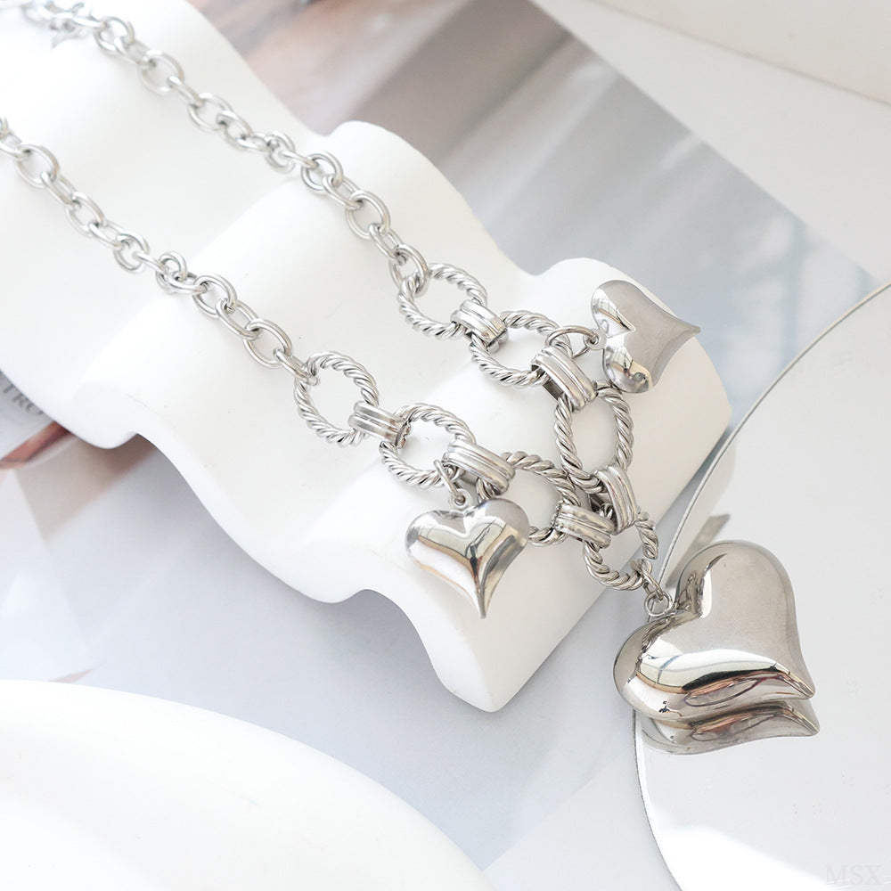 Wholesale Titanium Steel Twisted Chain Heart Sweater Necklace