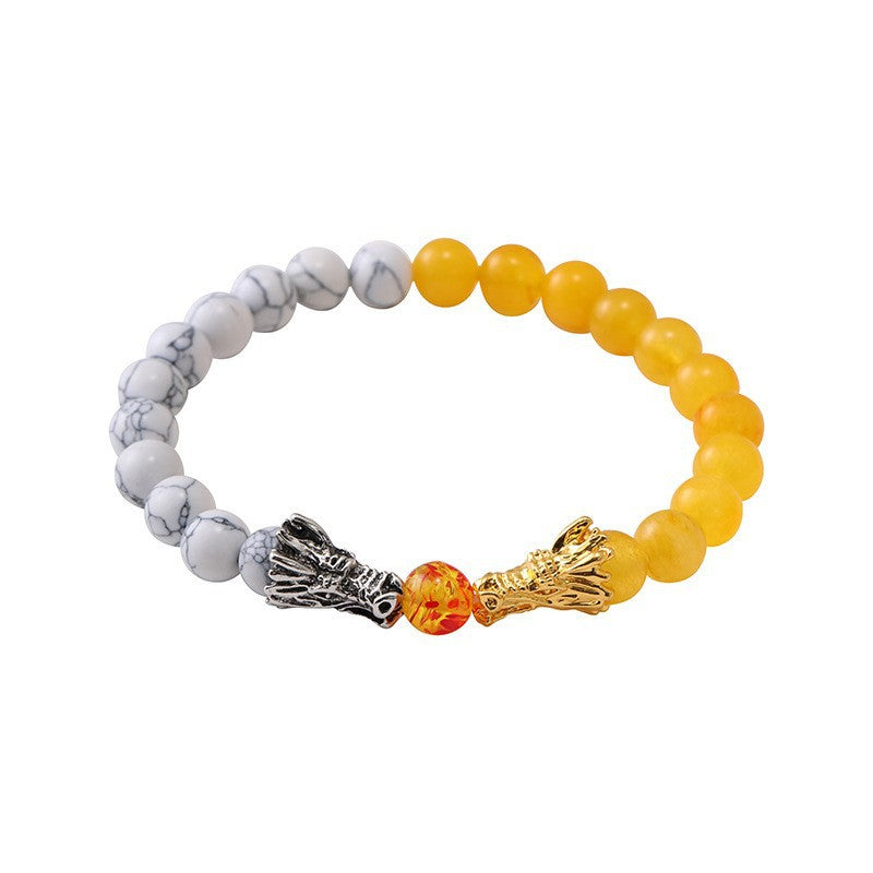 Wholesale  8mm volcanic stone white pine stone yellow crystal bracelet