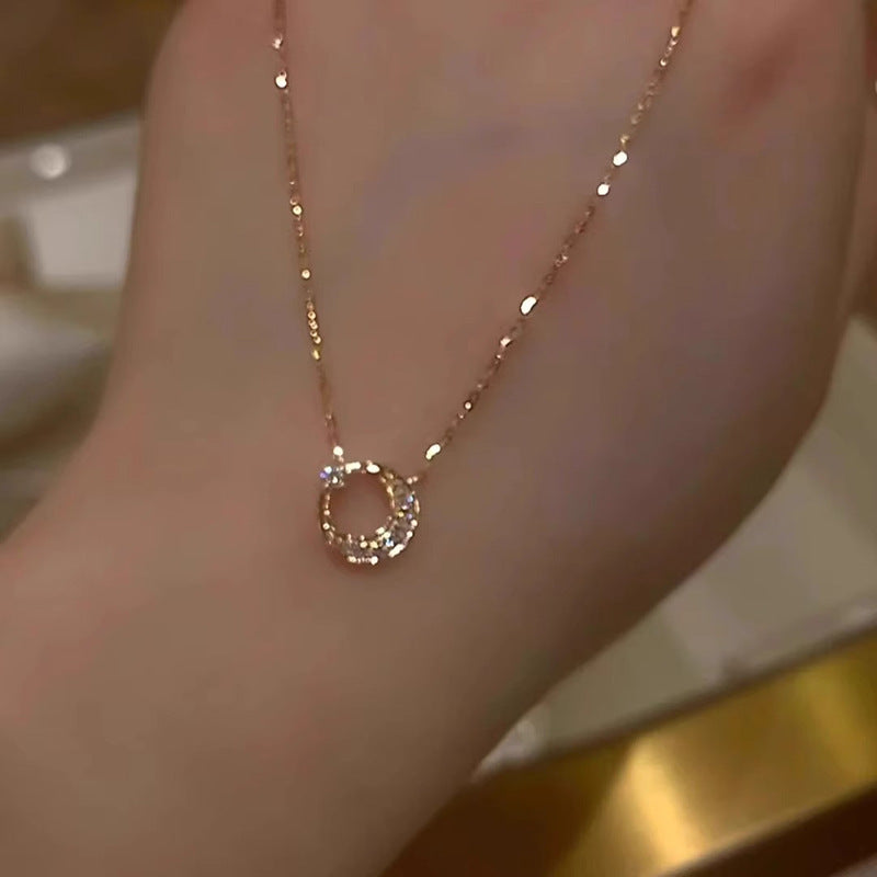 Wholesale  sun moon star necklace women exquisite luxury zircon moon pendant stainless steel clavicle chain