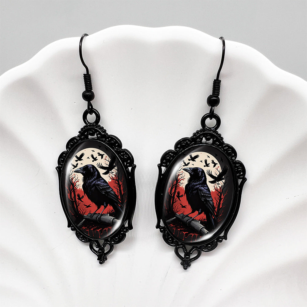 Wholesale Halloween Crow Stepping on Skull Earrings ACC-ES-XiangLian011