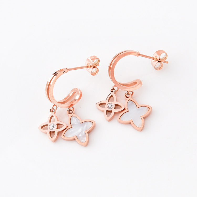 Wholesale Titanium Steel full diamond round pendant mid-length flower earrings