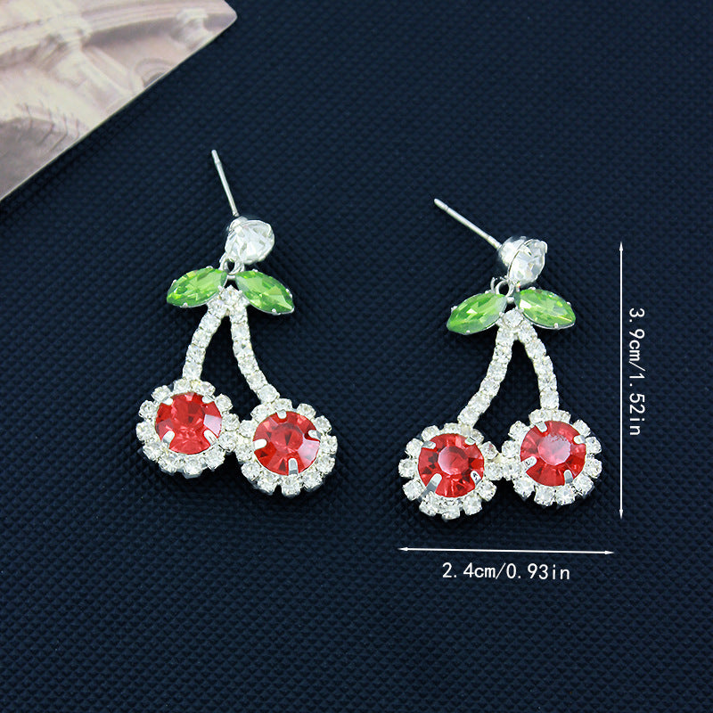 Wholesale  Red Rhinestone Cherry Pendant Earrings