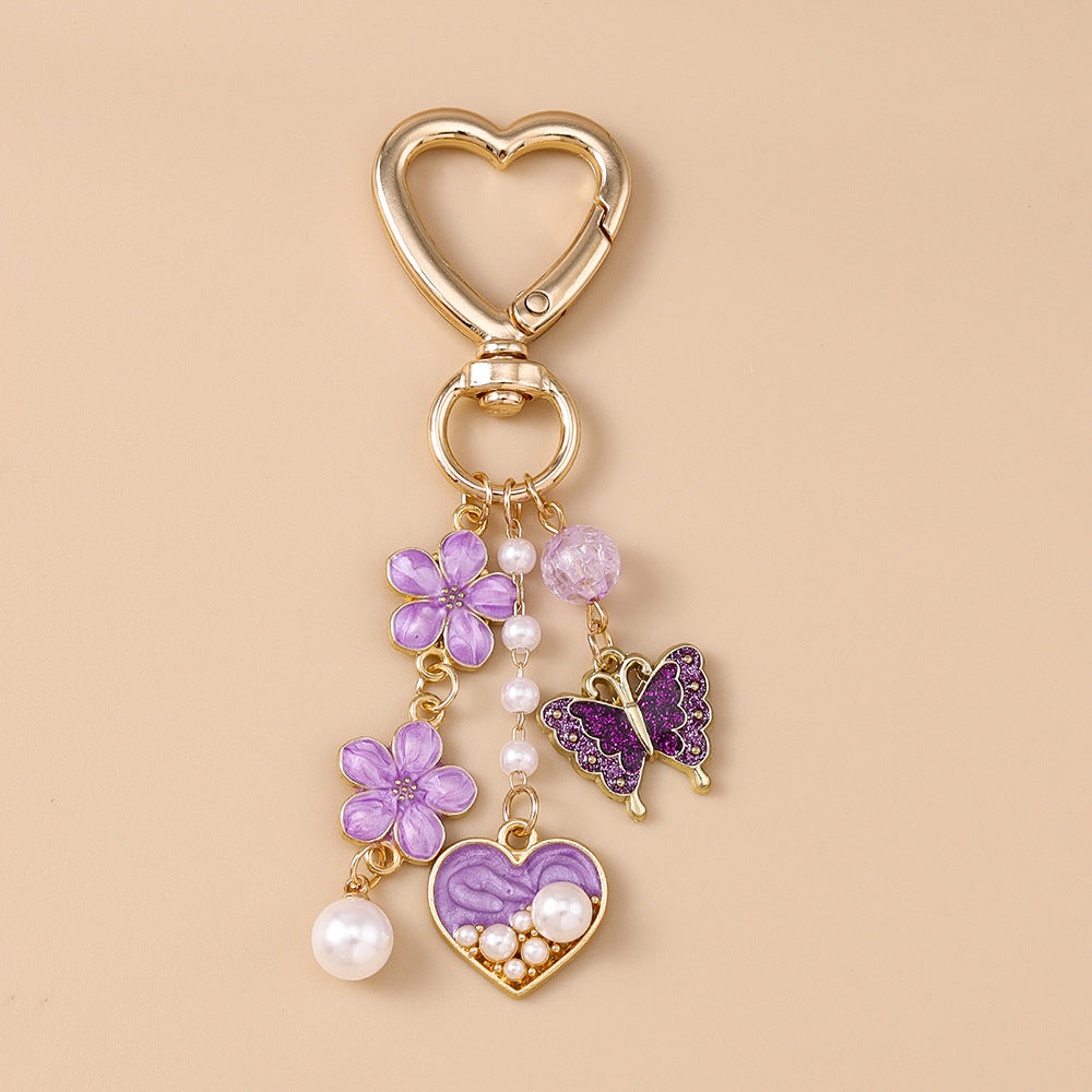 Wholesale Alloy pearl butterfly keychain heart and flower keychain
