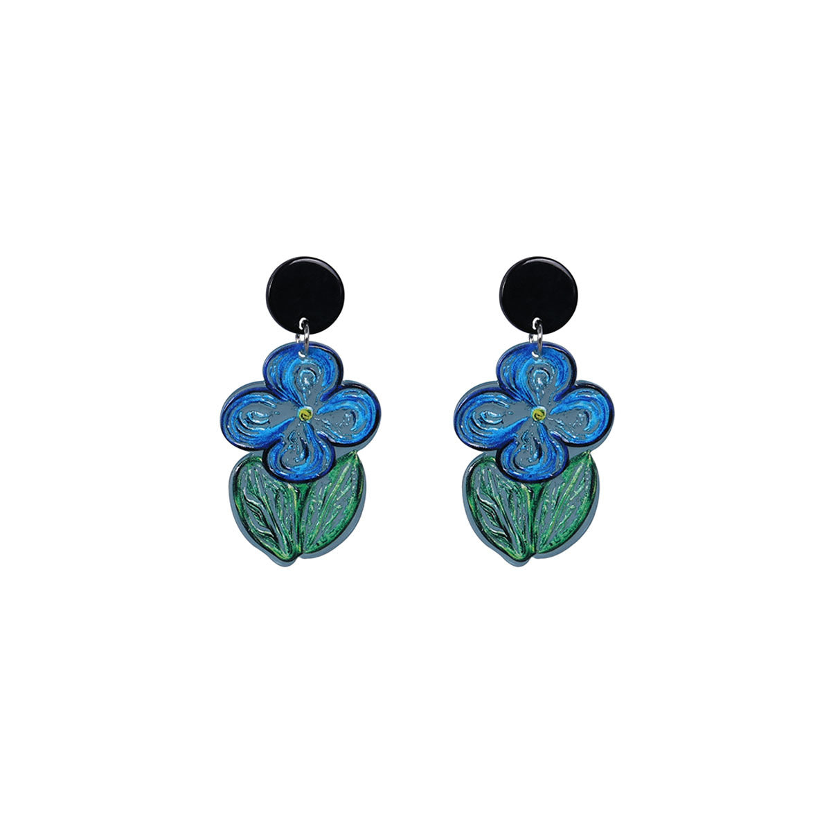 Wholesale Oil Painting Blue Flower Earrings